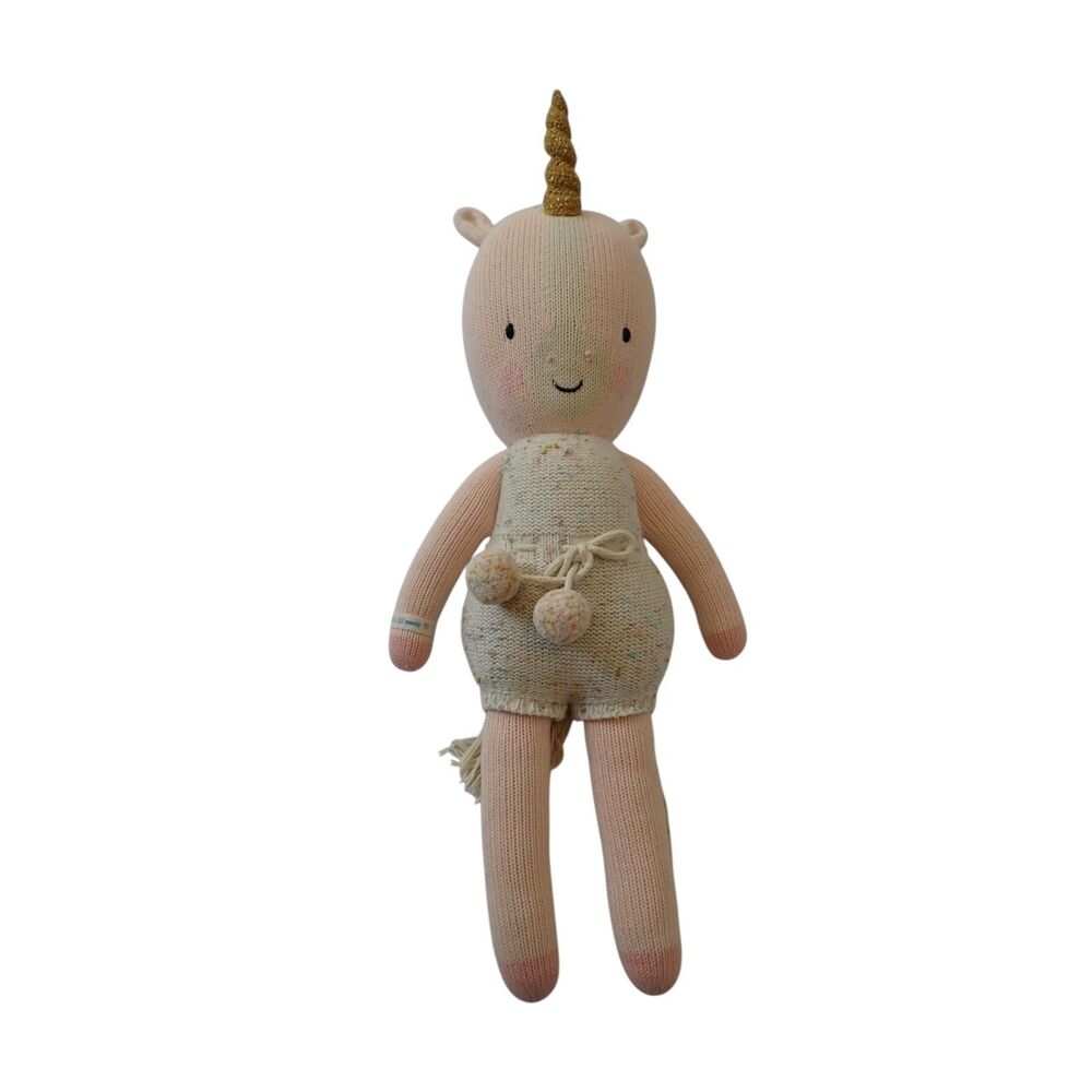 Cuddle + Kind Ella 20" Unicorn Doll Knit Plush PomPom Gold Horn Pink Cream